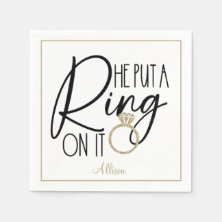 Modern Guld Svart Namn Han satte en ring på det Pappersservett
