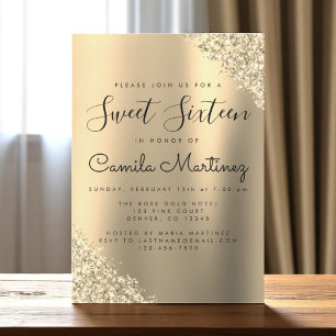 Modern Guld Sweet 16 Glitter Party Inbjudningar