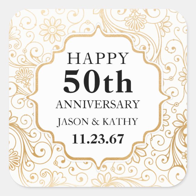 Modern Guld Swirl-partidekal Fyrkantigt Klistermärke (Framsida)