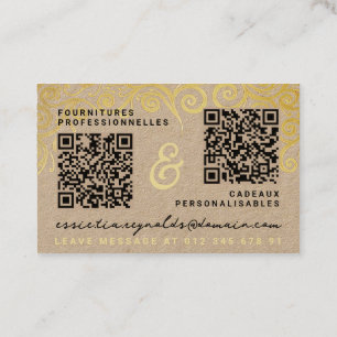 Modern Guld Tan & Black Calligraphy Add 2 QR Codes Visitkort