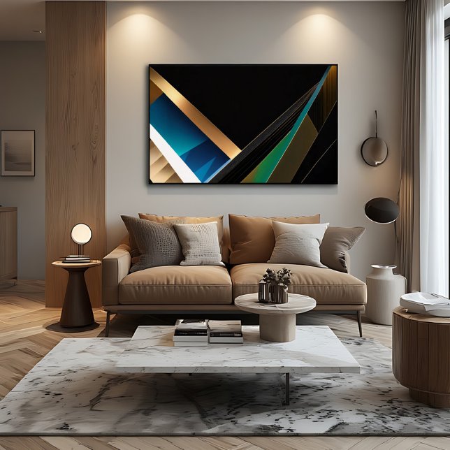 Modern Guld Teal Abstrakt 3D Geometrisk Canvastryck (Skapare uppladdad)