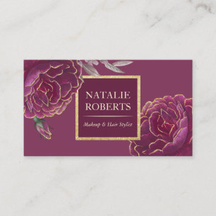 Modern Guld tippade Burgundy Blommigt Beauty Salon Visitkort