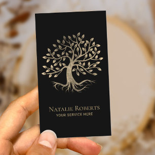 Modern Guld Träd Root Hälsa Meditation Yoga Spa Visitkort
