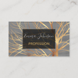 Modern Guld Träd Silhouette Minimal Grått Design Visitkort