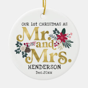Modern guld-typografi 1:a julkrasm och fru julgransprydnad keramik
