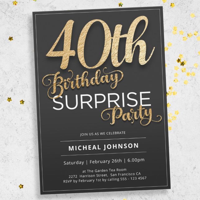 Modern Guld-typografi - 40:e födelsedag Inbjudningar (Mockup View)