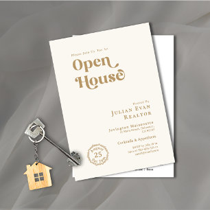 Modern Guld Typography Business Logotyp Open House Inbjudningar