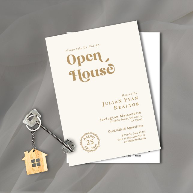 Modern Guld Typography Business Logotyp Open House Inbjudningar (Modern Gold Typography Business Logo Open House Invitation)