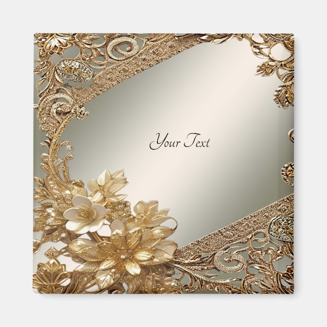 Modern guld utsmyckad blomster magnet (Framsidan)
