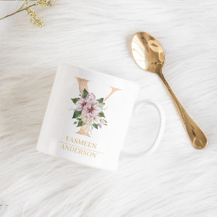 Modern Guld-vattenfärg, blomma Brev Y   Monogram Kaffemugg