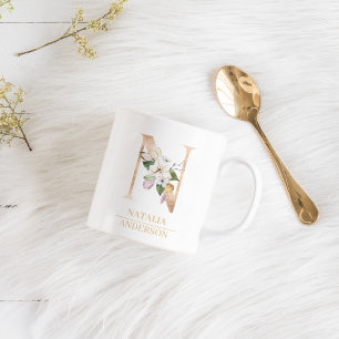 Modern Guld-vattenfärgen Flower Brev N   Monogram Kaffemugg