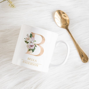 Modern Guld vattenfärgsblomma Brev B   Monogram Kaffemugg