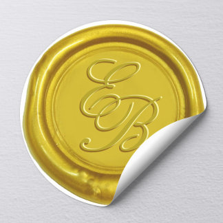Modern Guld Vax Monogram Elegant bröllop Runt Klistermärke