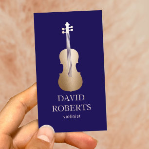 Modern Guld Violin Music Teacher Violinist Navy Visitkort