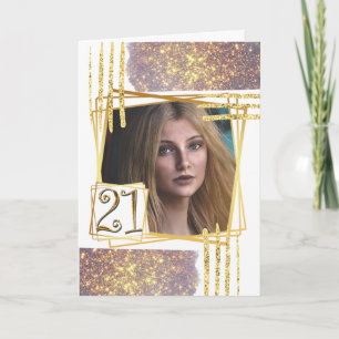 Modern guld-vita 21:a geometriska glitter former kort