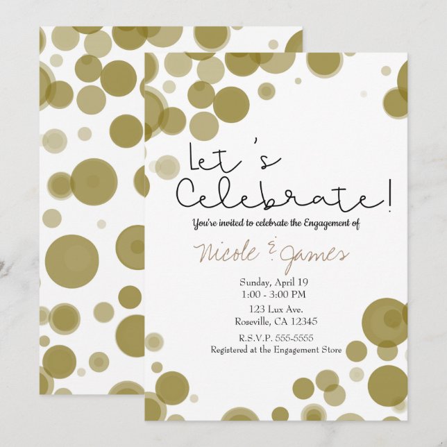Modern Guld Vita Prickar Bubblor Firande Inbjudningar (Fram/baksida)