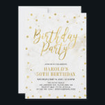Modern Guld Vuxen 50:e Födelsedagsfesten Inbjudningar<br><div class="desc">Gratulera till din speciella dag med den här snyggten moderna födelsedagsfest inbjudan-mallen. Den här designen har chic guld texturerade konfekt med marmorbakgrund.</div>