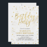 Modern Guld Vuxen 50:e Födelsedagsfesten Inbjudningar<br><div class="desc">Gratulera till din speciella dag med den här snyggten moderna födelsedagsfest inbjudan-mallen. Den här designen har chic guld texturerade konfekt med marmorbakgrund.</div>