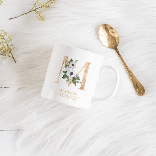 Modern Guld Watercolor Flower Brev M Monogram Kaffemugg