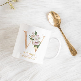 Modern Guld Watercolor Flower Brev W | Monogram Kaffemugg