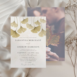 Modern Guld Watercolor Ginkgo löv Bröllop Inbjudningar