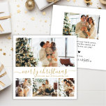 Modern Guld White 4 Photo Collage jul Julkort<br><div class="desc">Elegant White och Guld 4 Photo Collage 'God jul Script Helgdag Card. Den här minimalistiska kortdesignen kombinerar elegans och charm med en vimisk fyrfotscollage på framsidan. "God jul hälsning är vackert handskrivet i kalligrafin i guld färg, mot en skarp vit bakgrund. Den omvända sidan har en anpassade hälsning-mall med en...</div>