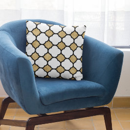 Modern Guld White Black Geometric Quatrefoil Kudde