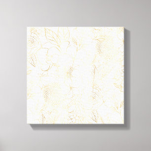 Modern Guld White Blommigt Doodles linjekonst Canvastryck