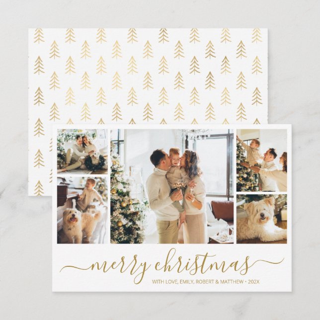 Modern Guld White Collage-julkort - Helgdag Inbjudningar (Fram/baksida)