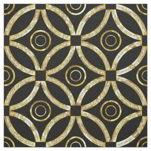 Modern Guld & White Faux Glitter Geometric Mönster Tyg