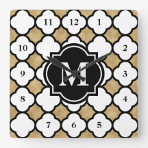Modern Guld White Geometric Quatrefoil Monogrammad
