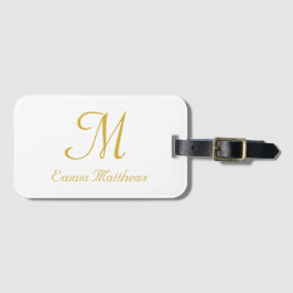 Modern Guld & White Monogram Namn Travel Helgdag  Bagagebricka