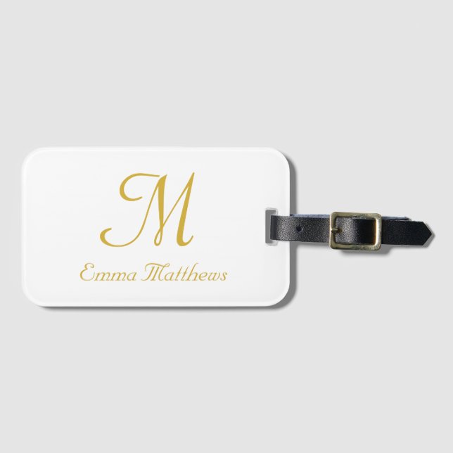 Modern Guld & White Monogram Namn Travel Helgdag  Bagagebricka (Framsida horisontal)