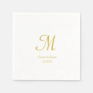Modern Guld & White Script Monogram-Bröllopsfest Pappersservett