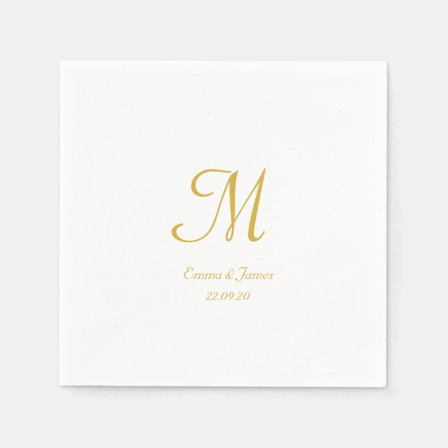 Modern Guld & White Script Monogram-Bröllopsfest Pappersservett (Framsidan)