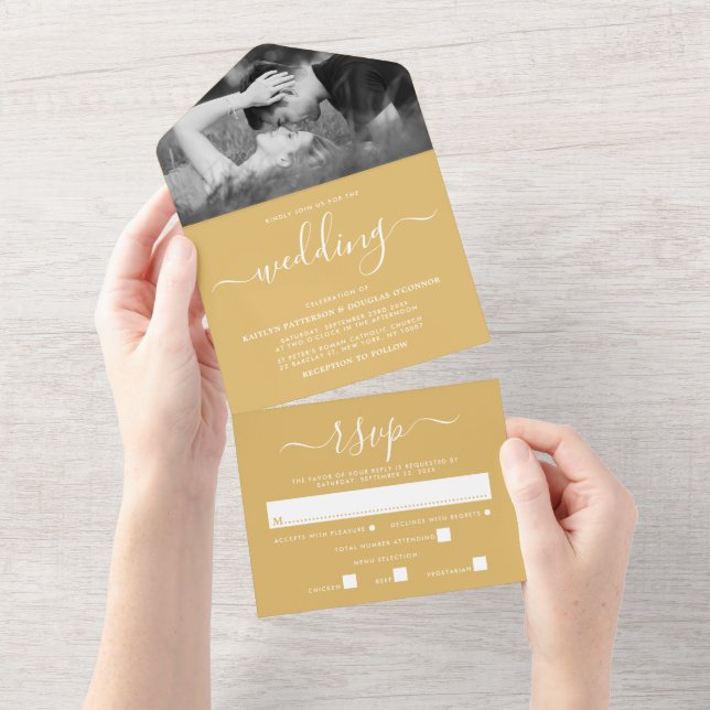 Modern Guld & White Simple Script Bröllop (Tearaway)