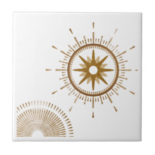 Modern Guld & White Starburst Celestial Design Kakelplatta