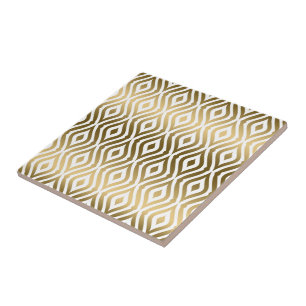 Modern Guld & White Teardrops Geometric Mönster Kakelplatta