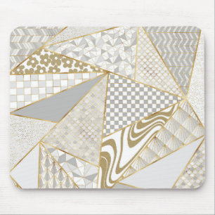 Modern Guld White Triangles Geometric Mönster Musmatta