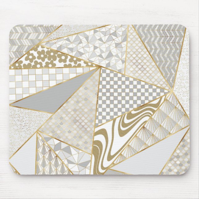 Modern Guld White Triangles Geometric Mönster Musmatta (Framsidan)