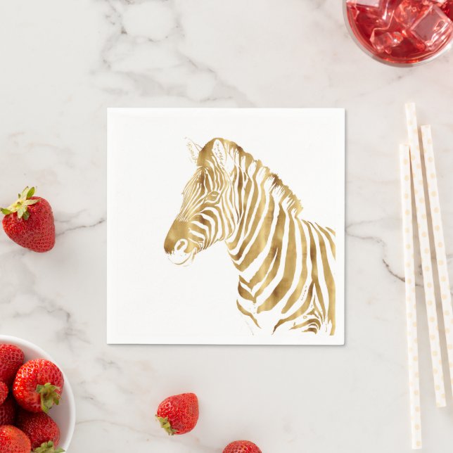 Modern Guld White Zebra Animal Safari Design Pappersservett (Insitu)