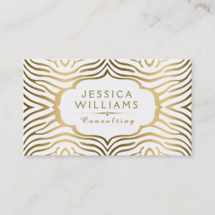 Modern Guld & White Zebra Swirly Ram Visitkort