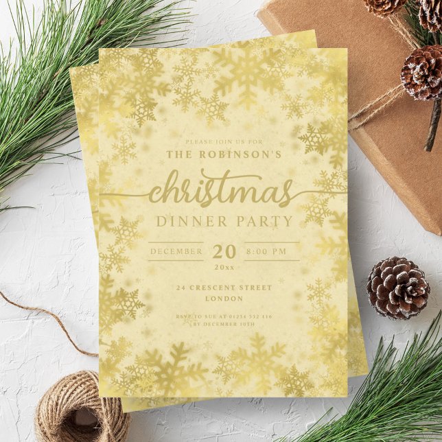 Modern Guld Winter Wonderland jul Inbjudningar (Modern Gold Winter Wonderland Christmas Invitation)