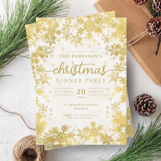 Modern Guld Winter Wonderland jul Party Inbjudningar (Modern Gold Winter Wonderland Christmas Party Invitation)