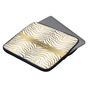 Modern Guld Zebra ränder 2 - vit bakgrund Laptop Sleeve