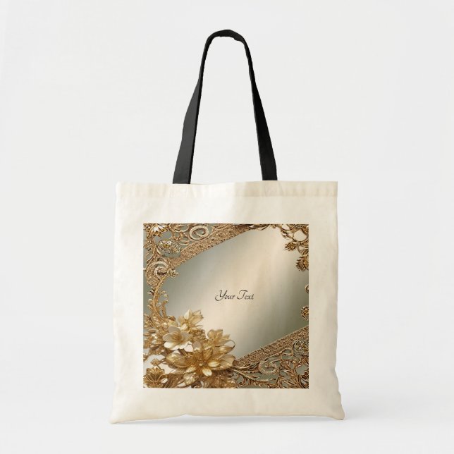 Modern guldbag med utsmyckad blomsterdesign tygkasse (Framsidan)