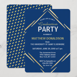 Modern guldblå 2025 geometrisk examensfest inbjudningar