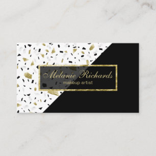 Modern guldblomma Marble Terrazzo Black Mönster Visitkort