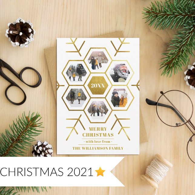 Modern guldblomma Snowflake 6 fotopriskort Inbjudningar (Skapare uppladdad)