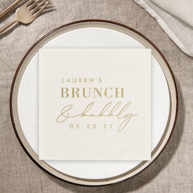 Modern guldbröllopsbrunch och bubbel brudfest pappersservett (Skapare uppladdad)